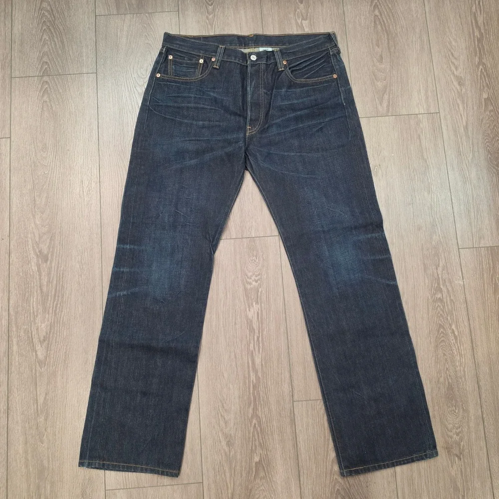 Levis 501 J. Crew Mens Dark Wash Straight Leg Button Fly Jeans 36x32 Indigo